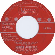 Gordon Lightfoot -- Black Day in July / Pussywillows, Cat-Tails - 7